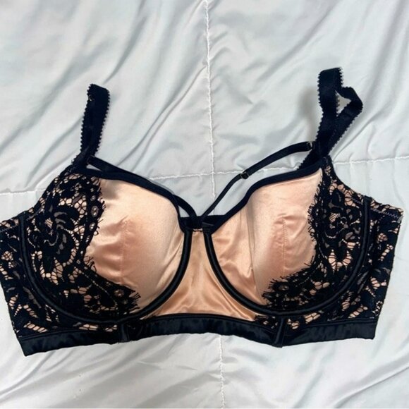 Playful Promises Satin Eyelash Lace Bra Strappy 42DDD - Picture 1 of 5